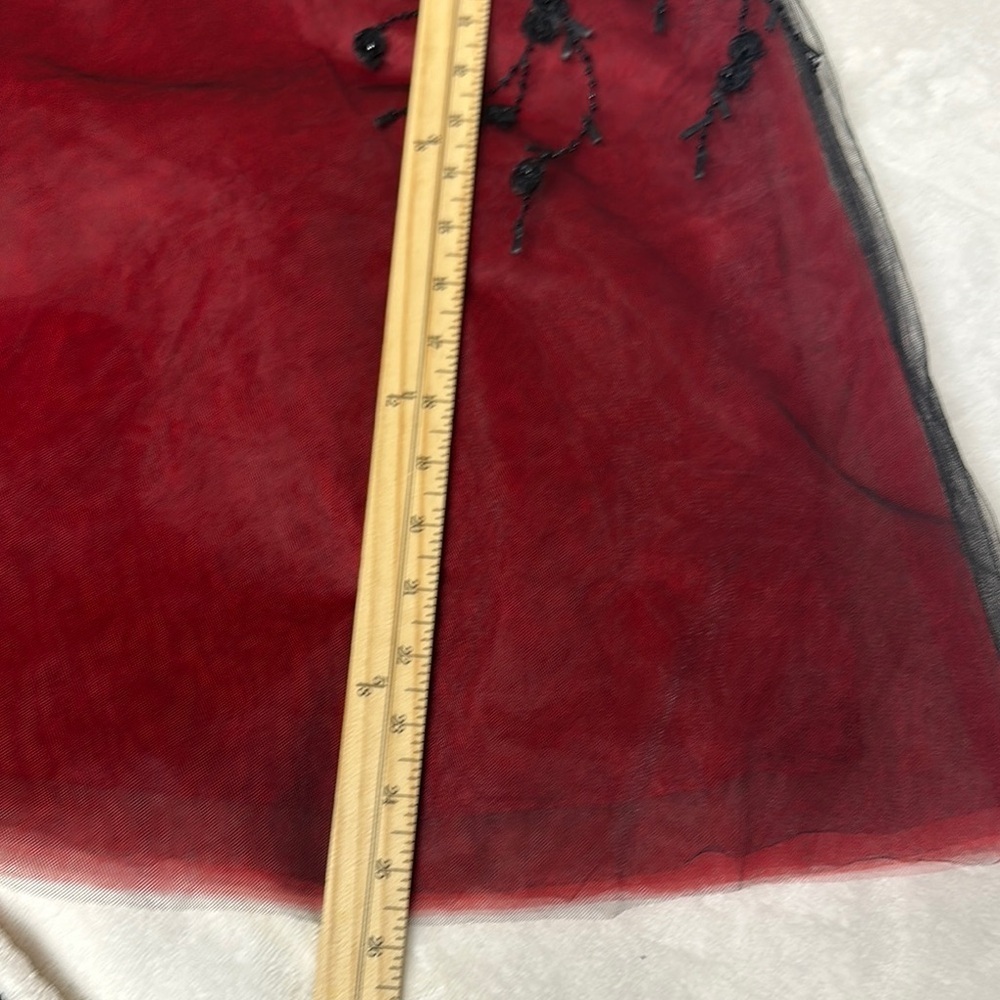 Vintage Y2K Victor Costa 12 Red Tulle Overlay Floral Skirt Whimsygoth 100% Silk - Picture 8 of 10